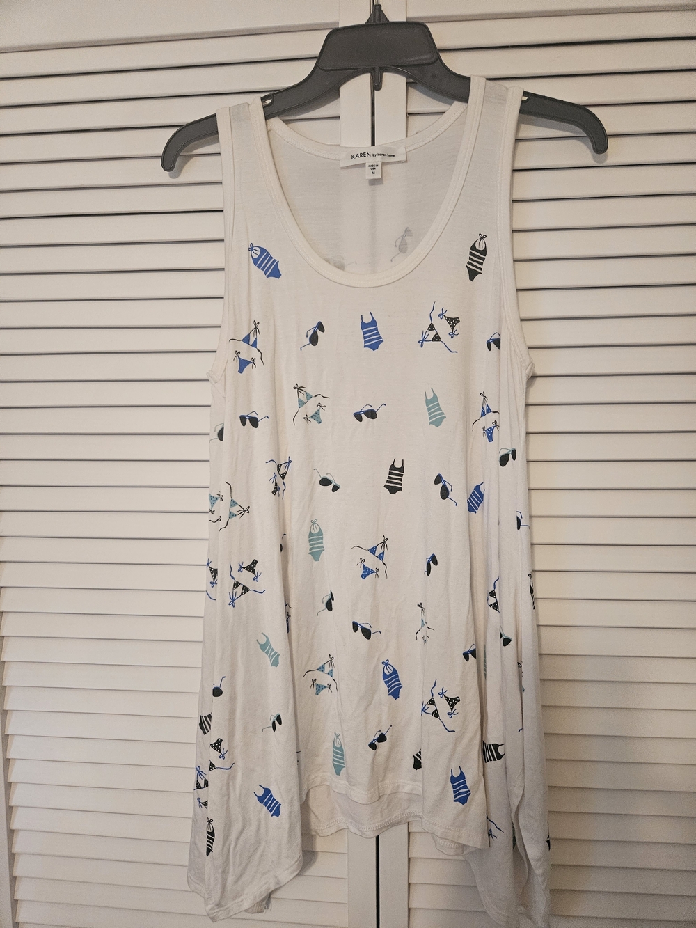 Karen Kane White Tank with Blue and Black Swim Print